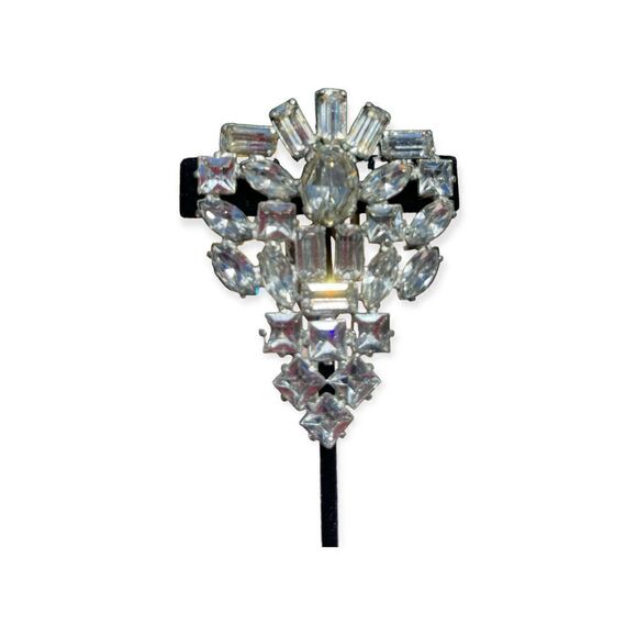 Vintage Streetwear Scarf Holder Silver Tone Clear Glass Cut - Picture 1 of 5